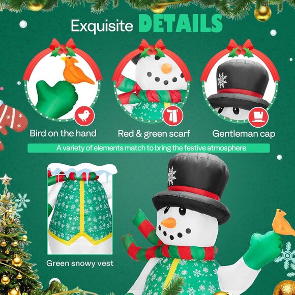🆕6FT Christmas Inflatable Snowman in Vest Interior LED Light Outdoor Decoration - Picture 5 of 10